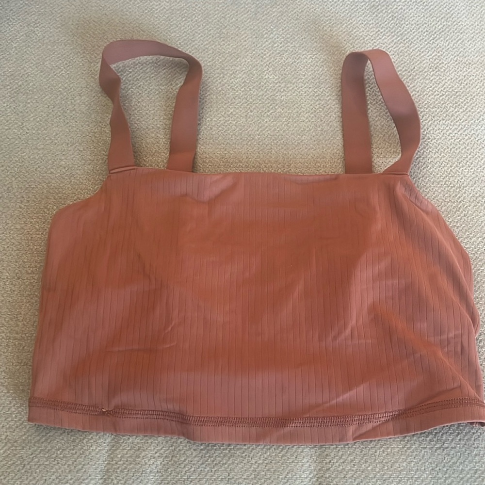 Bartlett ribbed square neck beige cropped lounge yoga sports bra medium